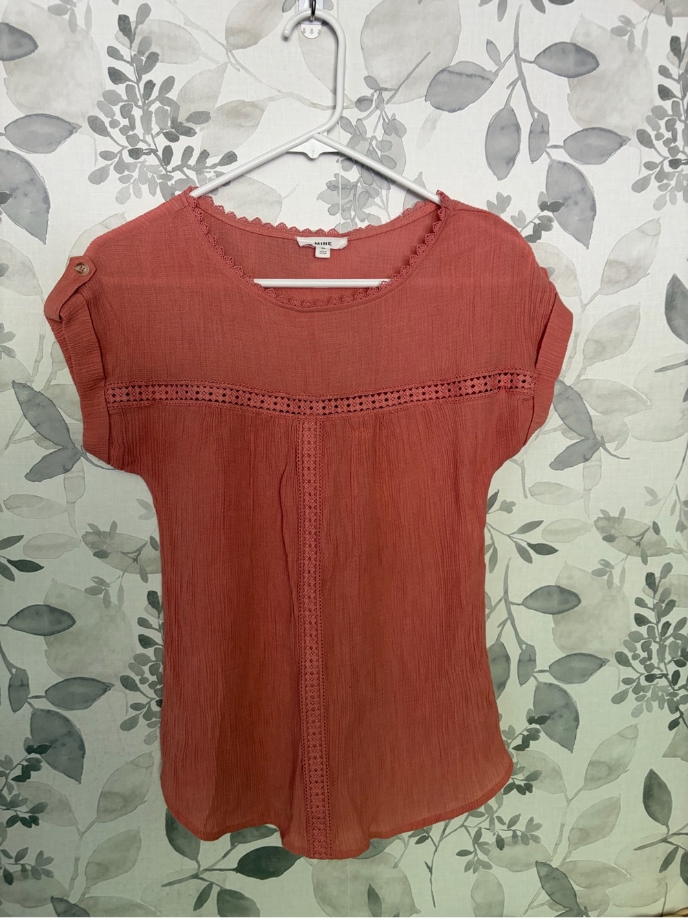 Mine Coral Crochet-Trim Short Sleeve Blouse